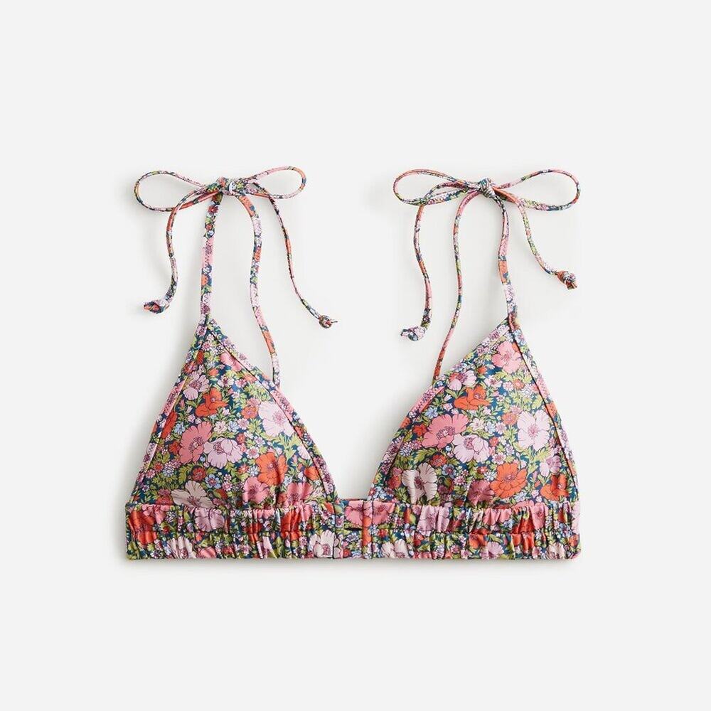 J. Crew Tie-Shoulder Ruched Bikini Top in Liberty Meadow Song Fabric Size 3X NWT